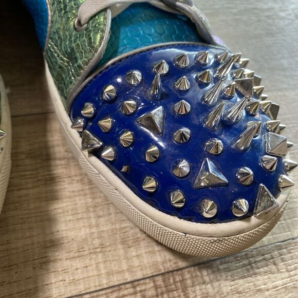 Blue Leather High-Top Snakeskin Shoes w/Spikes Lace-Up Ankle Boots Men's Size 10 - Picture 10 of 10